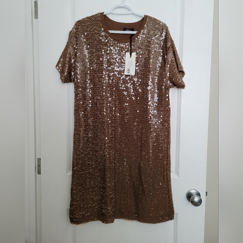 ottod'ame brown sequin tshirt dress size 10